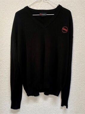 Vintage AMC Theaters V-Neck Sweater Men’s L Black Long Sleeve Acrylic Pullover
